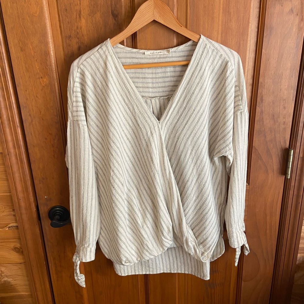 ☀️Summer Sale☀️ Ellison Linen Cream Striped Top